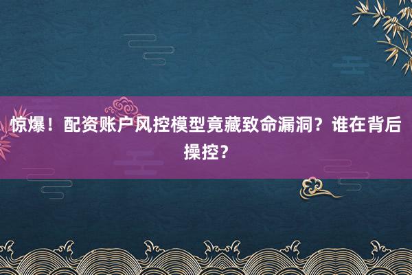 惊爆！配资账户风控模型竟藏致命漏洞？谁在背后操控？