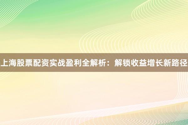 上海股票配资实战盈利全解析：解锁收益增长新路径