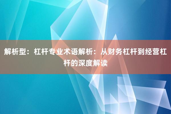 解析型：杠杆专业术语解析：从财务杠杆到经营杠杆的深度解读