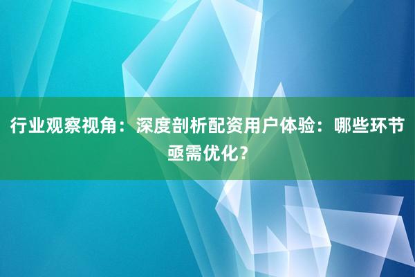 行业观察视角：深度剖析配资用户体验：哪些环节亟需优化？