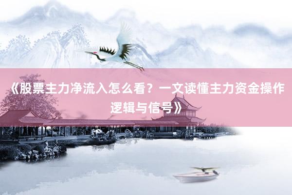 《股票主力净流入怎么看？一文读懂主力资金操作逻辑与信号》