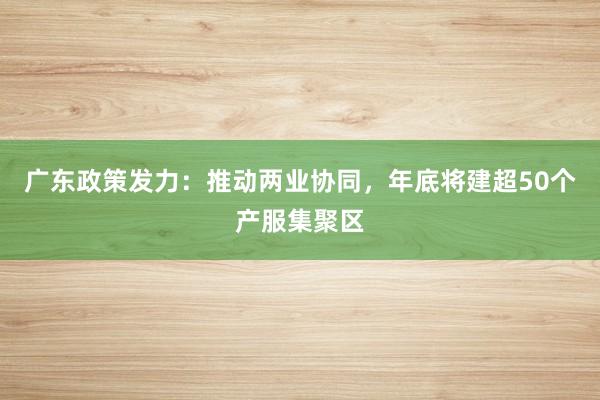 广东政策发力：推动两业协同，年底将建超50个产服集聚区