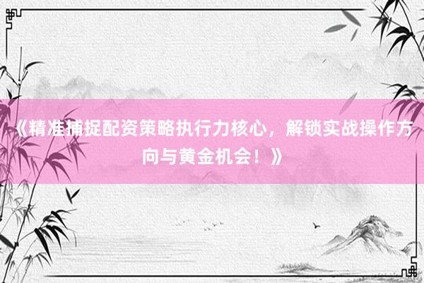 《精准捕捉配资策略执行力核心，解锁实战操作方向与黄金机会！》