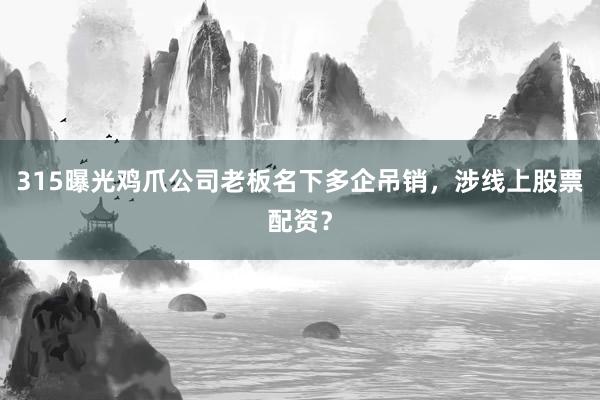 315曝光鸡爪公司老板名下多企吊销，涉线上股票配资？