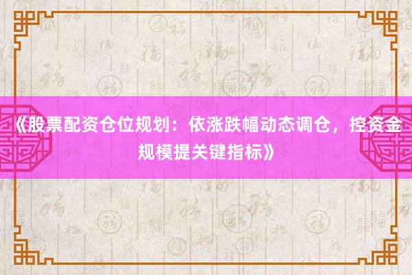 《股票配资仓位规划：依涨跌幅动态调仓，控资金规模提关键指标》