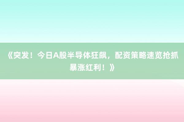 《突发！今日A股半导体狂飙，配资策略速览抢抓暴涨红利！》