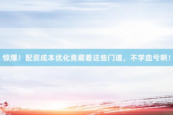 惊爆！配资成本优化竟藏着这些门道，不学血亏啊！
