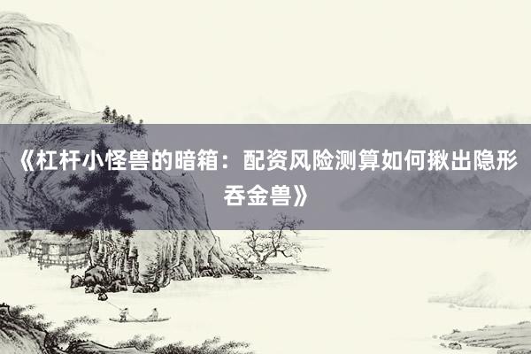 《杠杆小怪兽的暗箱：配资风险测算如何揪出隐形吞金兽》