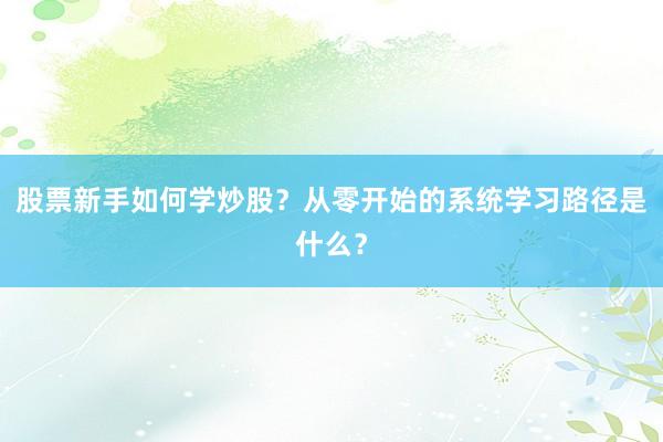 股票新手如何学炒股？从零开始的系统学习路径是什么？