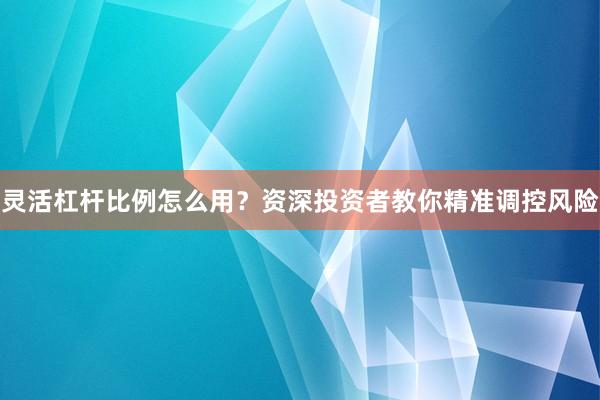 灵活杠杆比例怎么用？资深投资者教你精准调控风险